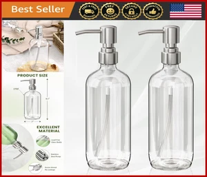 2 Pack Glass Soap Dispenser Set, 17 Oz Pump Bottles for Bathroom/Kitchen - Picture 1 of 8