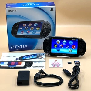 PS Vita PCH-1100 Crystal Black Console Box Set OLED Wi-Fi Minecraf Tested Japan - Picture 1 of 22