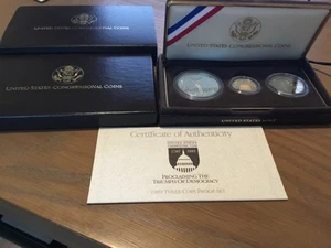 1989 US Mint Congressional Coins ~ Proof $5 Gold, $1 Silver, 50C Clad w/OGP-WOW! - Picture 1 of 12