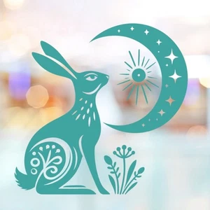 Gazing Hare Vinyl Decal Sticker LARGE 45cm window car wall rabbit Moon Sun Folk - Picture 1 of 12
