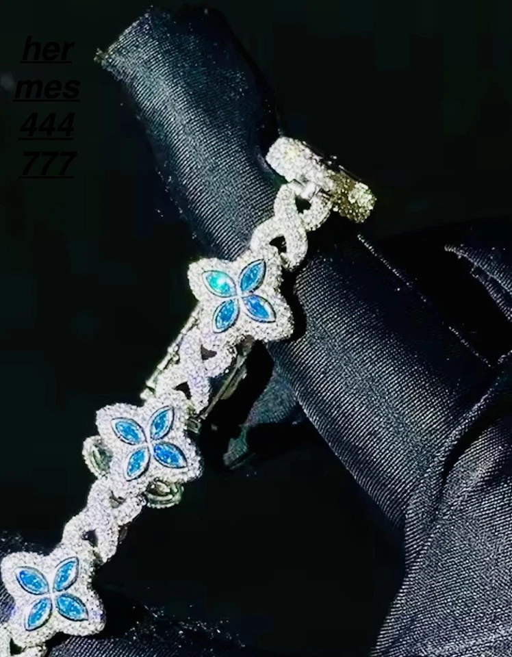 Luxury Blue Butterfly Moissanite Bracelet 18k gold Iced Out Silver Jewelry Gift - Image 1 of 4