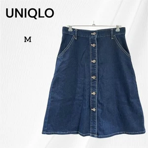 Uniqlo Denim Front Button Skirt M Navy Used - Picture 1 of 10