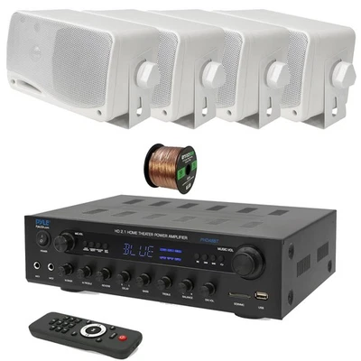 Receptor de entradas ópticas estéreo Pyle 400 W, 4 altavoces blancos de 3,5"" de 3 vías, cable Foto 1 de 4