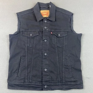Levis Vest Mens Large Black Denim Trucker Jacket Sleeveless Grunge Biker - Picture 1 of 11