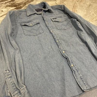 Vintage Wrangler Pearl Snap Shirt Youth XL 14-16 Light Wash Denim Western Cowboy - Image 1 of 4