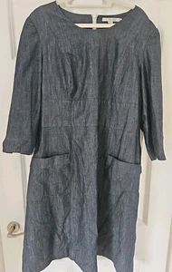 Boden Dress Fully Lined Blue Denim Knee Length Size 18 L Patch Pockets Womens - Picture 1 of 7