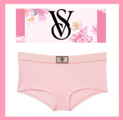 Victoria's Secret Algodón Boyshort Brillo Parche Panty Estrás Logo Rosa XS NUEVO CON ETIQUETAS Foto 1 de 2