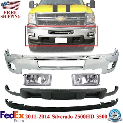 Kit de parachoques delantero de acero cromado para Chevrolet Silverado 2500HD 3500HD 2011-2014 Foto 1 de 4