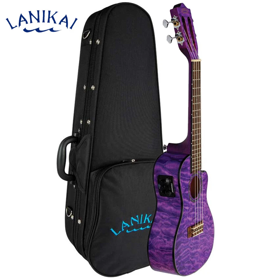 Lanikai QM-PUCEC Quilted Maple Purple Cutaway A/E Concert Ukulele with Foam Case - Image 1 of 4