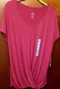 Pullover Top V-Neck T-Shirt Women's Blouse Twist Hem  SS Color Wine Size LG NEW  - Picture 1 of 5