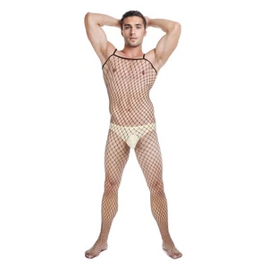 Herren Bodysuit Jumpsuit Transparente Hosenträger Offener Schritt Unterwäsche - Picture 1 of 19