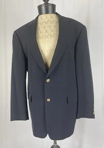 Burberry London Size 42S Vintage Navy Blue Wool Gold Logo Buttons Blazer Jacket - Picture 1 of 4