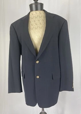 Burberry London Size 42S Vintage Navy Blue Wool Gold Logo Buttons Blazer Jacket - Image 1 of 4