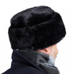 Lusso cappello cosacco russo da uomo termale Ushanka in finta pelliccia di visone inverno caldo nero - Foto 1 di 7