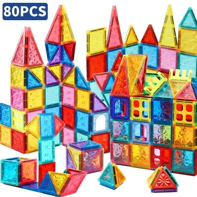 80pcs Magnetic Tiles Kids Toys - STEM Learning Building Blocks,Magne - Image 1 of 4