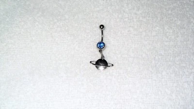 Planet Saturn Rings Universe Charm Belly Navel Ring Body Jewelry Piercing 14g - Image 1 of 2