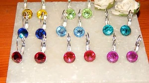 Silver Plated Milled Edge Drop Leveback Earrings & 8mm Resin Stone Choose Colour - Picture 1 of 29