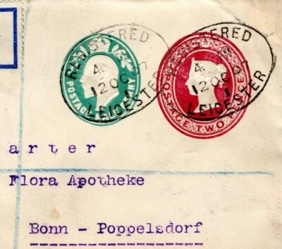 GB QV/KEVII Stationery MIXED REIGNS Compound Cover 1907 Registered Leics E101b - Image 1 of 4