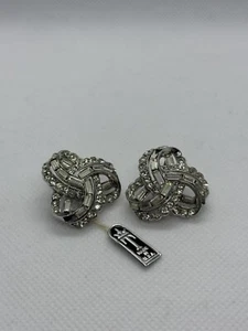 NEW Silver Crown Trifari Clear Rhinestone Diamante Clip-On Earrings - Picture 1 of 4