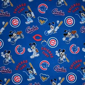BonEFul FQ Cotton Quilt Blue Red White Chicago Cubs Boy Disney MLB Baseball Flag - Picture 1 of 12