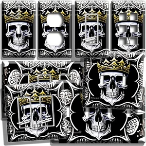 SKULL IN CROWN LIGHT SWITCH OUTLET WALL PLATE ART BIKER ROOM MAN CAVE HOME DECOR - Picture 1 of 34