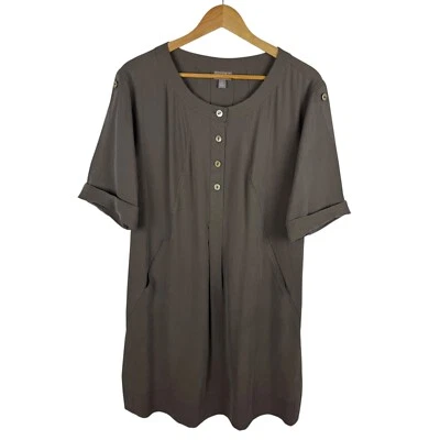 J Jill Womens 100% Silk Dress Sz PS Olive Green Utility Short Sleeve Minimalist - Image 1 of 4