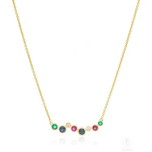 14K Gold  VS/F-G Diamond And Ruby Emerald Sapphire Gemstone Pendant Necklace - Picture 1 of 6