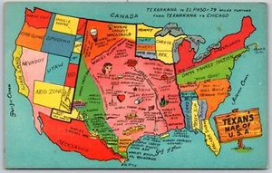 Postcard Texas Texan's Map of the USA Funny Humor - Picture 1 of 2