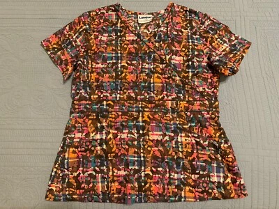 Blusa Médica Landau Para Mujer Grande Manga Corta Cuello en V Marrón Naranja Rosa Azul Teal Foto 1 de 4