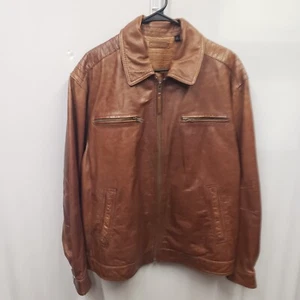 Vintage Roundtree and Yorke Leather Jacket Men's Sz XL Brown Bomber Lambskin - Picture 1 of 21