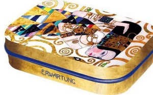 NOSTALGIE ► Pillendose GUSTAV KLIMT - ERWARTUNG mit Pfefferminzdragees NEU OVP - Picture 1 of 1