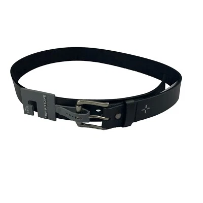 Sun + Stone 男式人造皮革纹理腰带黑色 M 34-36 — 第 1/4 张图片