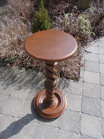 Hand Carved Wood Open Barley Twist Pedestal Display Side Table Plant Farmhouse Cover