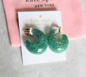Kate Spade Green Lucite Resin Glitter Huggie Hoop Earrings NEW