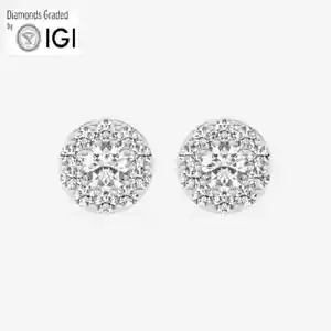 Round Solitaire Labgrown Diamond Halo Studs Earrings 18k White Gold 2.90Ct E VS1 - Picture 1 of 12