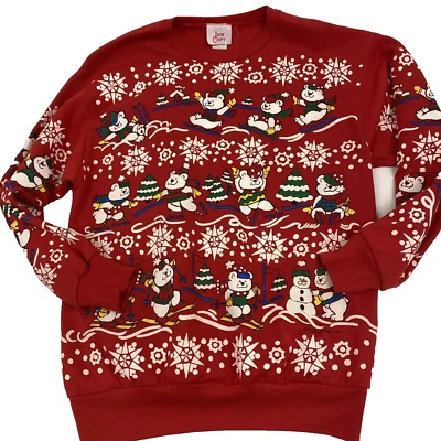 Jane Colby Vintage Estampado Completo Navidad Sudadera Osos de Peluche Estampado Puff M Foto 1 de 4