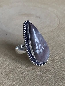 Mookaite Jasper Ring Size Q 1/2 Sterling Silver 925 Plated Vintage Teardrop - Picture 1 of 5