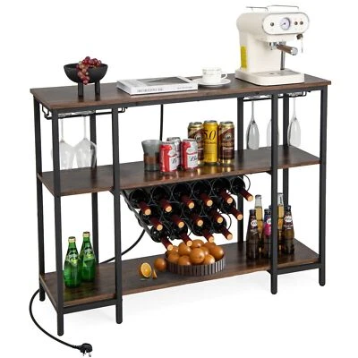 3-tier Wine Bar Cabinet Industrial Wine Rack with Storage Shelves-Coffee - Image 1 of 4