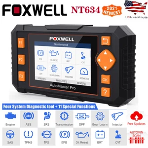 FOXWELL NT634 OBD2 Scanner ABS SRS Car Code Reader EPB DPF TPMS Oil Reset Tool - Imagen 1 de 12