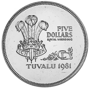 TUVALU 5 Dollars 1981 BU 'Wedding of Prince  Charles and Lady Diana' - Picture 1 of 2