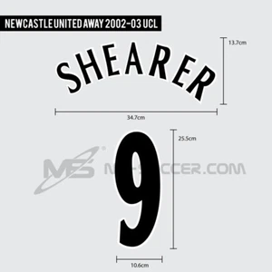 SHEARER #9 UCL 2002-03 Away Newcastle United FC Print (Printable FLOCK) - Picture 1 of 5