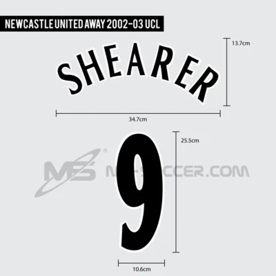 SHEARER #9 UCL 2002-03 Away Newcastle United FC Print (Double Layers FLOCK) - Image 1 of 4