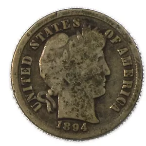 Moneda de diez centavos de barbero 1894-P 10C muy buena en muy buen estado Philadelphia como nueva - Imagen 1 de 2