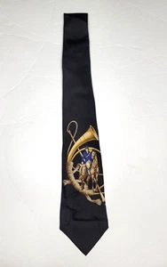 VTG Polo Ralph Lauren Neck Tie Horse French Horn Equestrian Black Cotton USA 90s - Picture 1 of 7