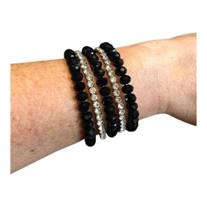 Elegante pulsera elástica con cuentas negras y diamantes de imitación - Imagen 1 de 3