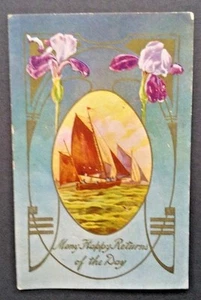 Cartolina auguri barche a vela anni 20 - Foto 1 di 3