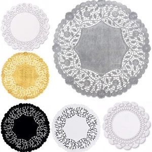 Combo Pack 10inch Doilies White Black Paper Lace And Metallic Silver Gold Foil A - Picture 1 of 6