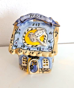 HEATHER GOLDMINC Blue Sky Clayworks peace House Tea Light Holder Fairy Candle - Picture 1 of 13