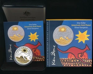 Australia: 2009 1oz .999 Silver $1 Kangaroo Selectively gold UNC Ken Done. - Imagen 1 de 1