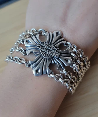 Pulseira cruzada esterlina motociclista Harley Davidson 7" - Imagem 1 de 4